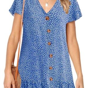 NWOT Blue Polka Dot Button-Down Dress